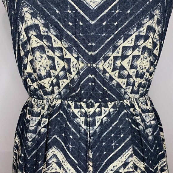 Alice + Olivia Womens Small Abstract A-Line Dress Navy Tan Rayon EUC - Picture 3 of 9